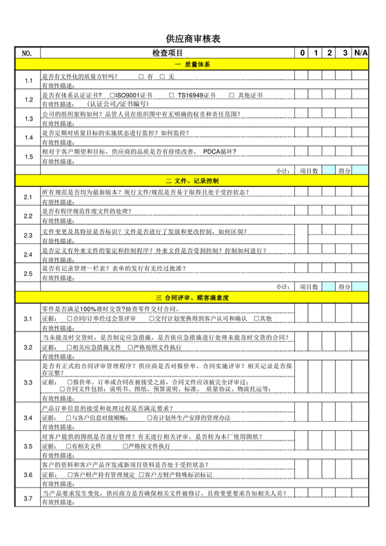 供应商审核表模板