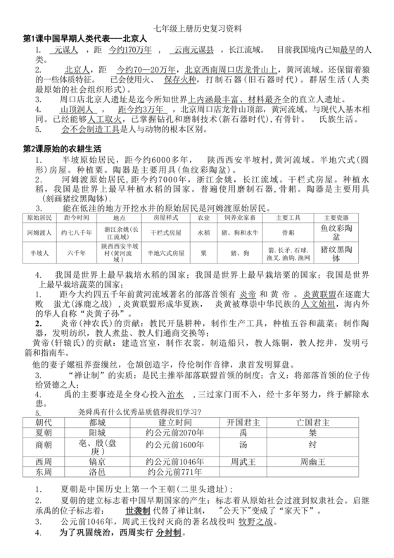七年级上册历史复习资料