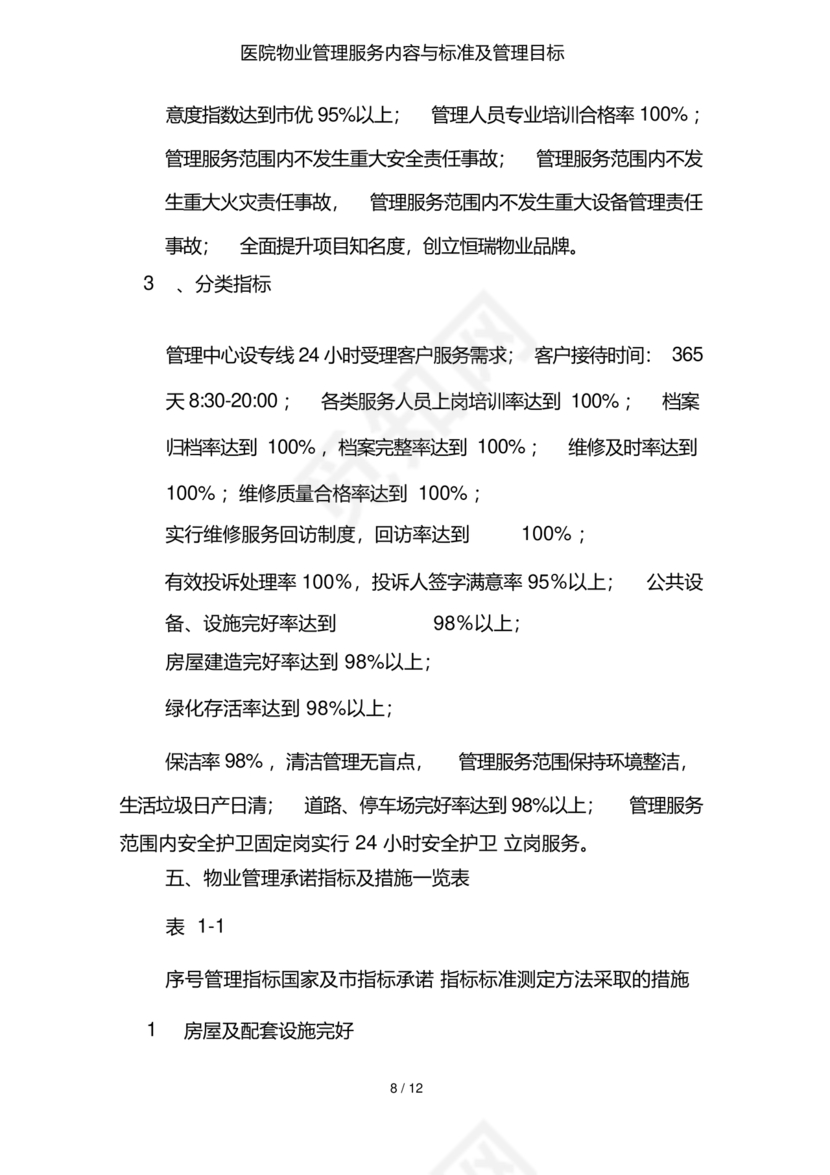 物业服务标准及内容