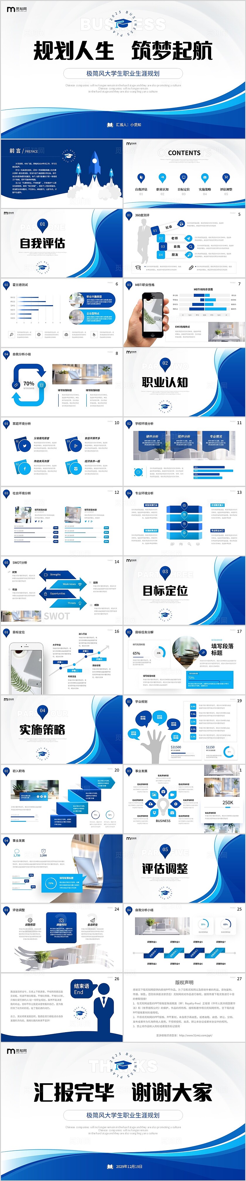 蓝色极简形状大学生职业生涯规划PPT职业规划