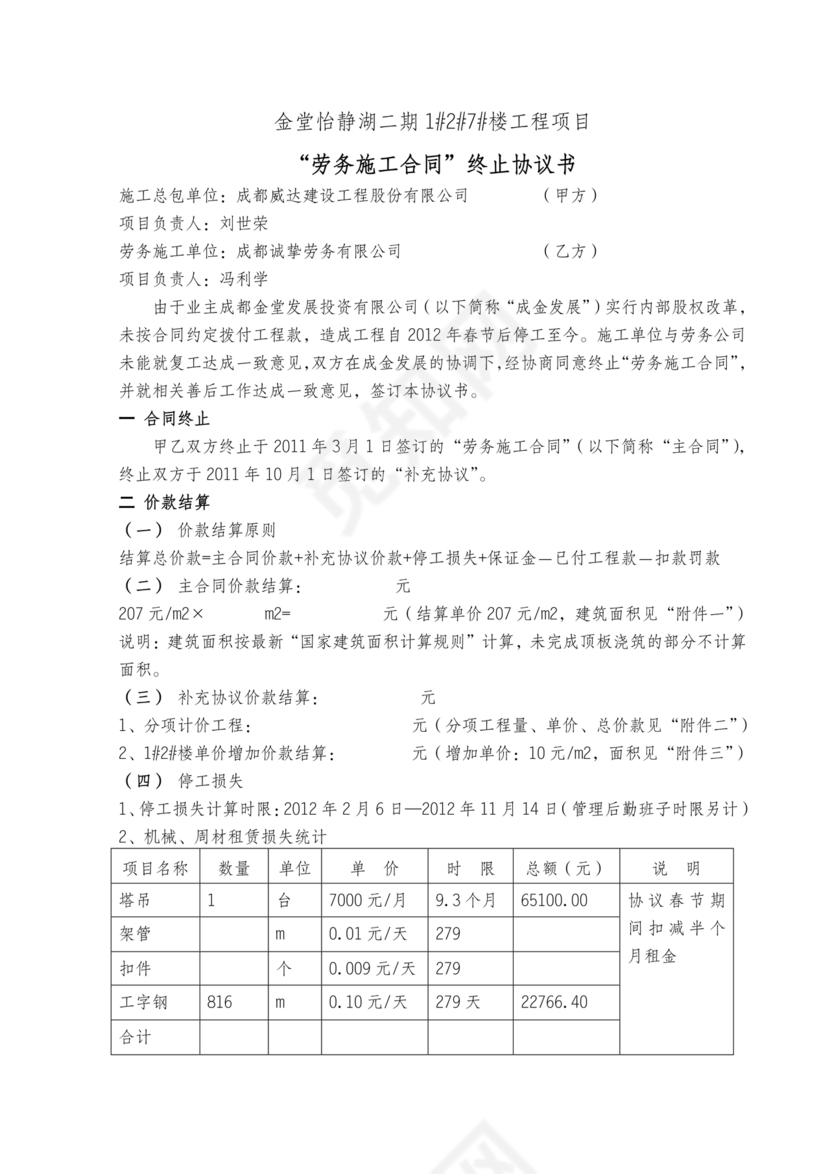 终止劳务合同范本合集