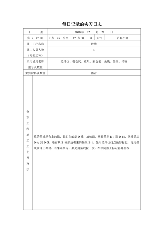土木工程实习日志