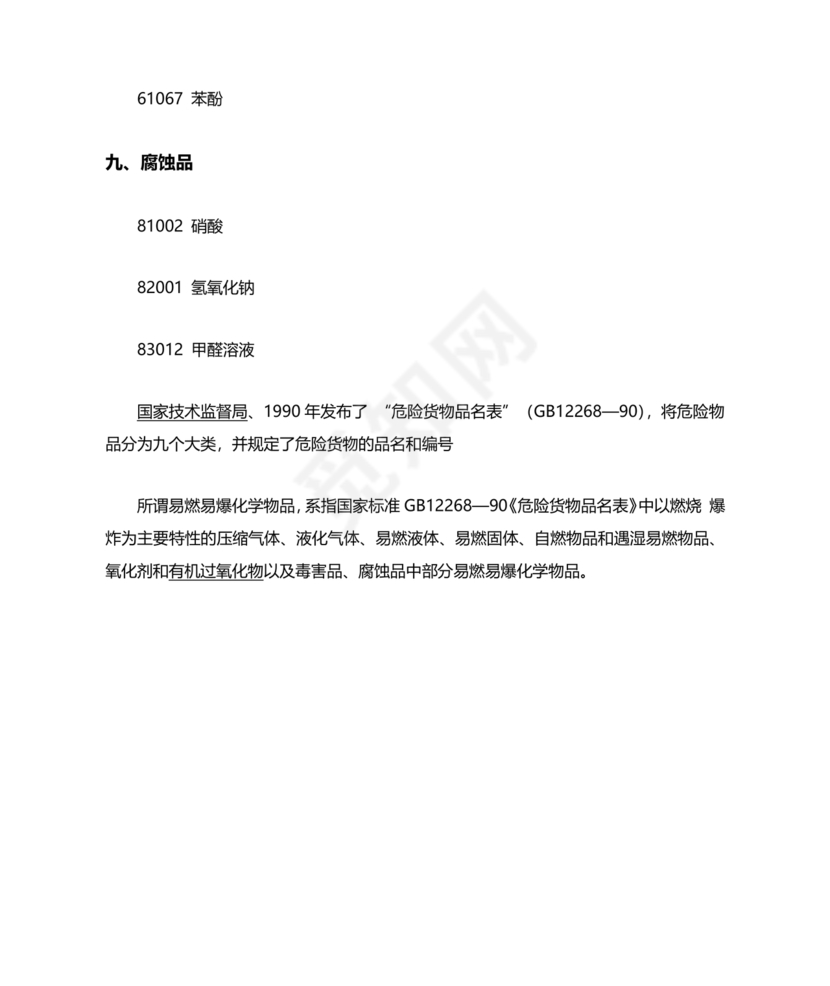 危险货物品名表