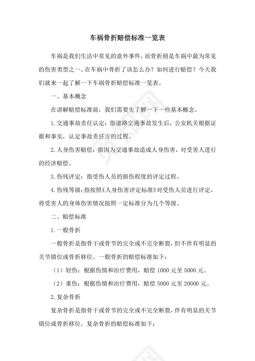 车撞骨折索赔明细