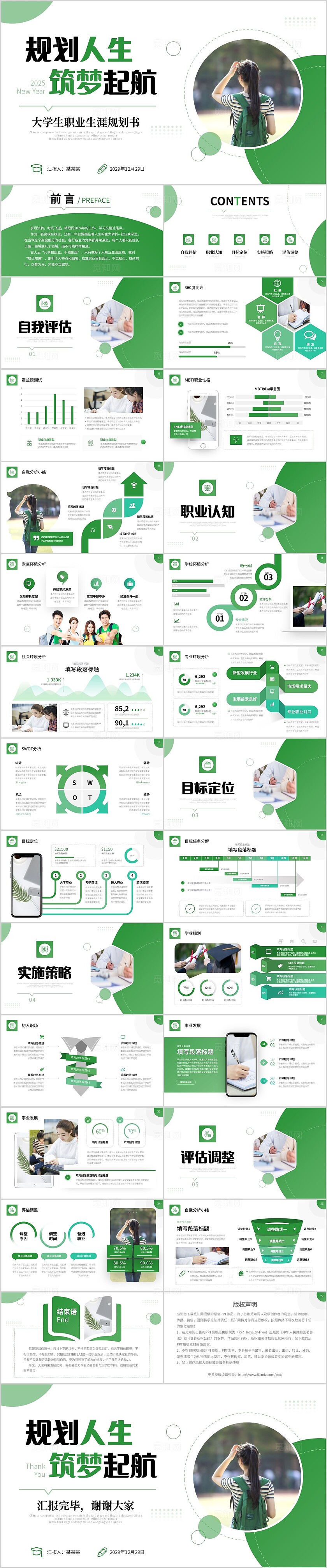 绿色极简形状大学生职业生涯规划PPT职业规划