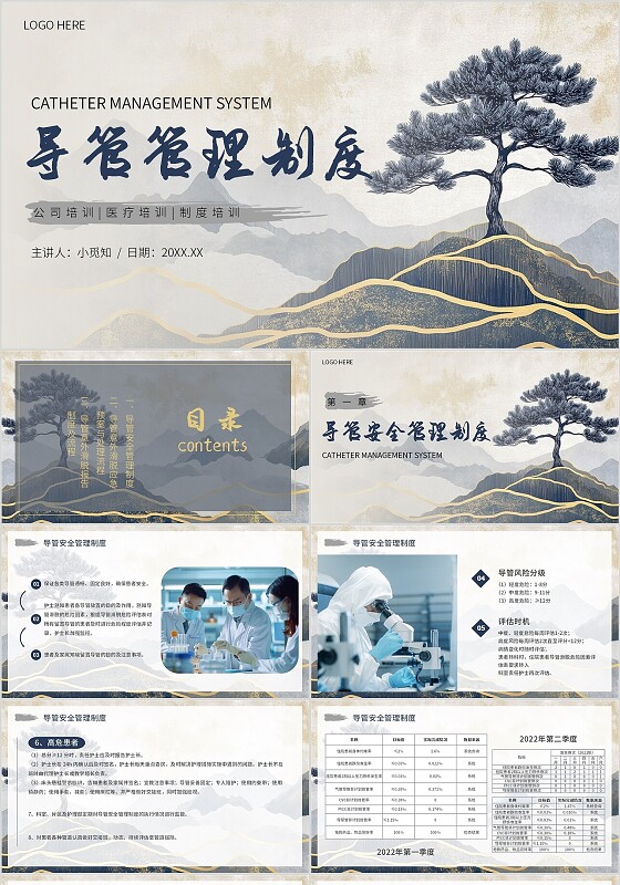 蓝色简约风导管管理制度培训教育课件PPT模板安全管理（护理）