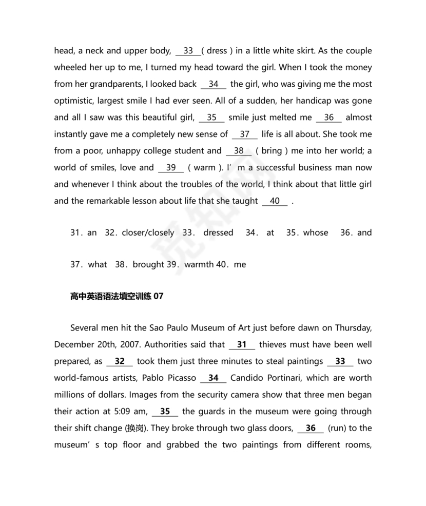 高中英语语法填空专项训练