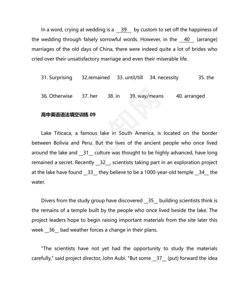 高中英语语法填空专项训练