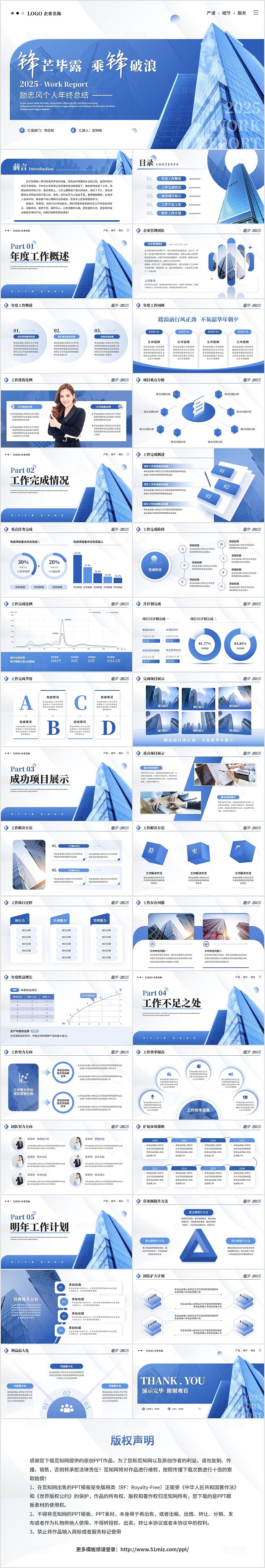 蓝色简约商务个人年年终总结述职报告工作总结ppt模板2025年终总结