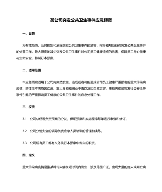 公共卫生事件应急预案模板