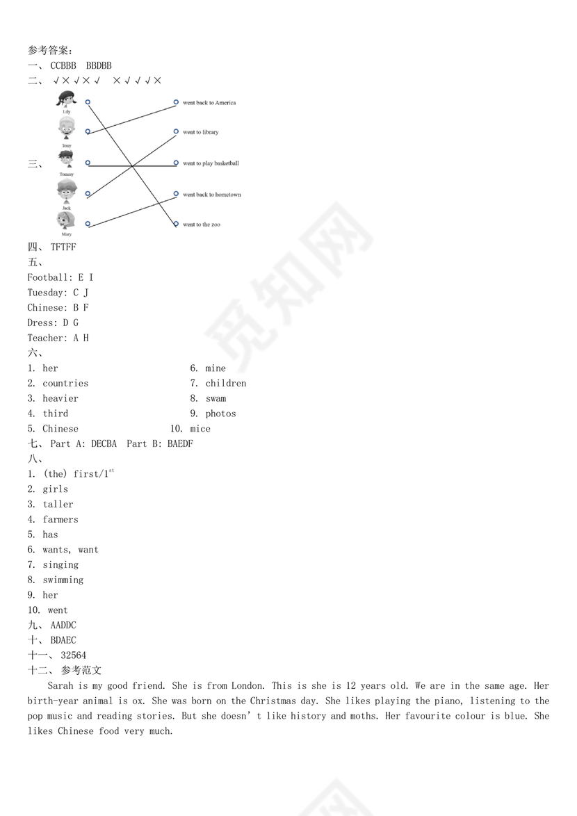 小升初英语试卷真题及答案