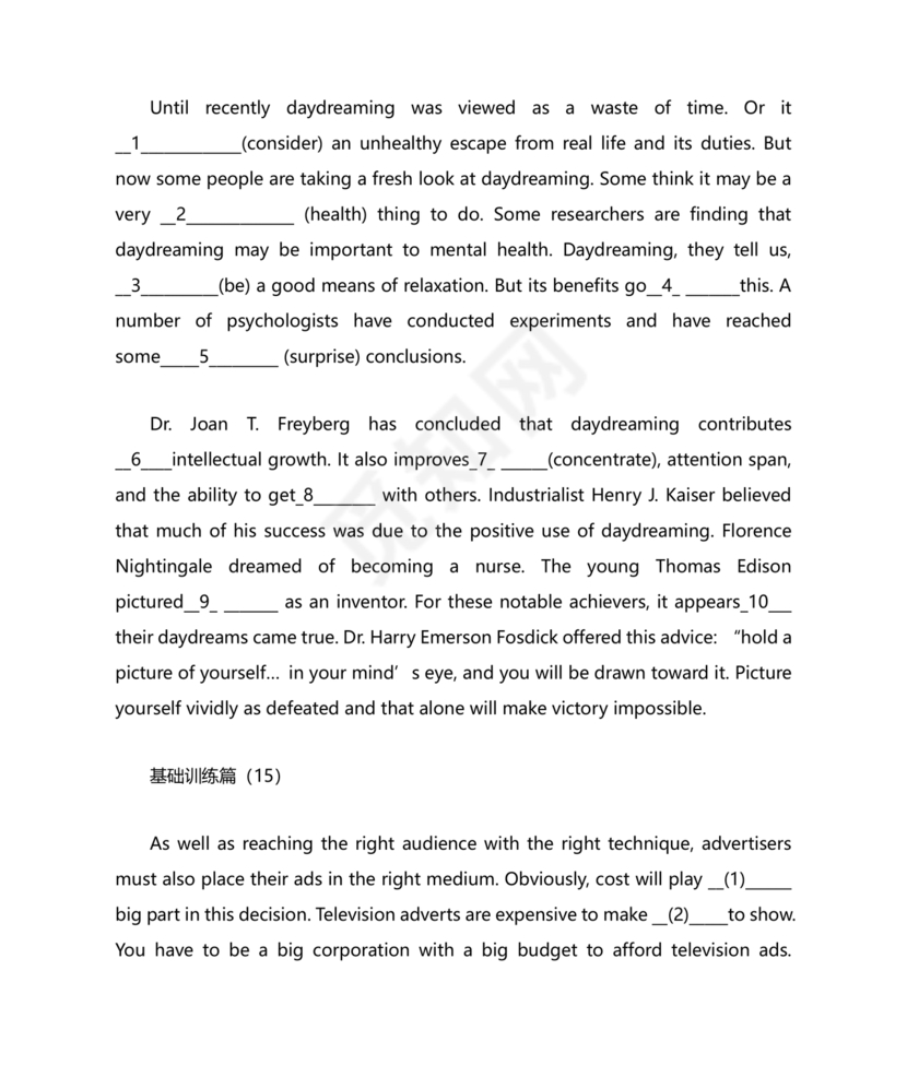 高中英语语法填空专项训练