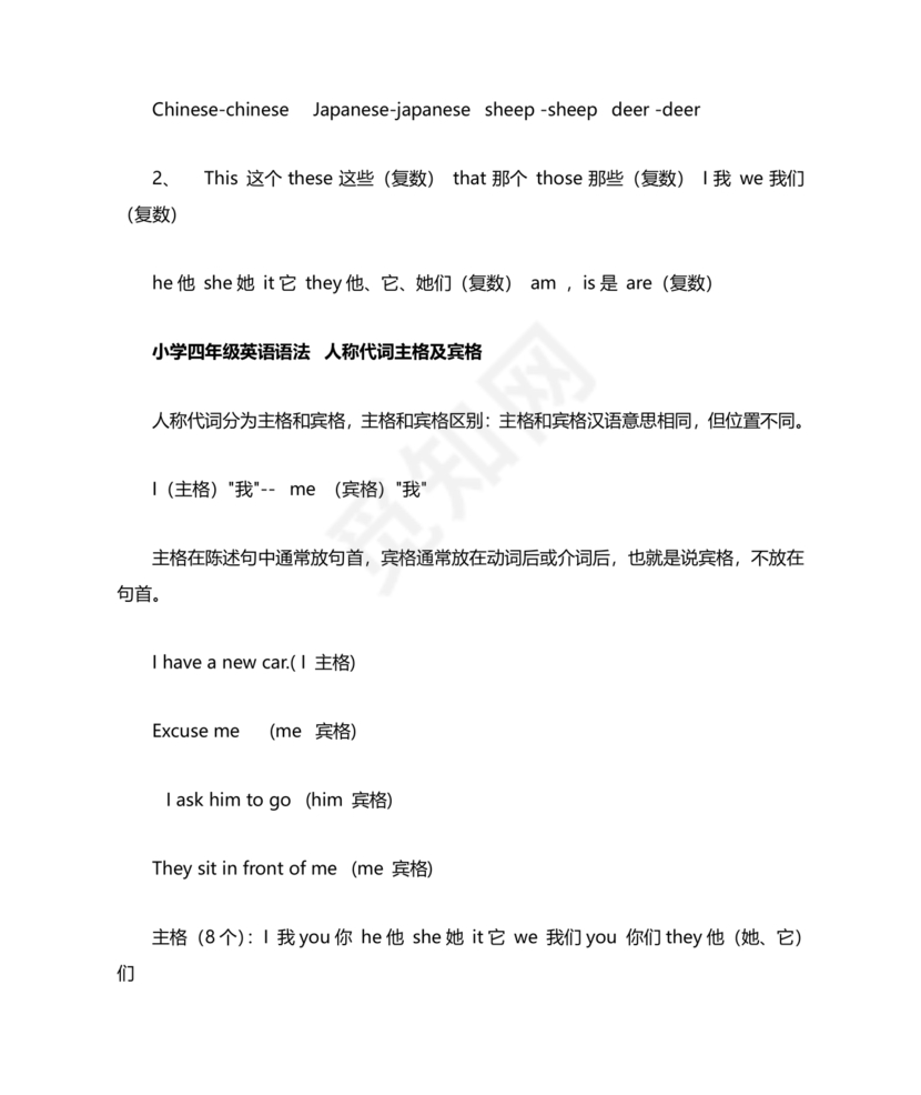小学四年级英语语法归纳总结