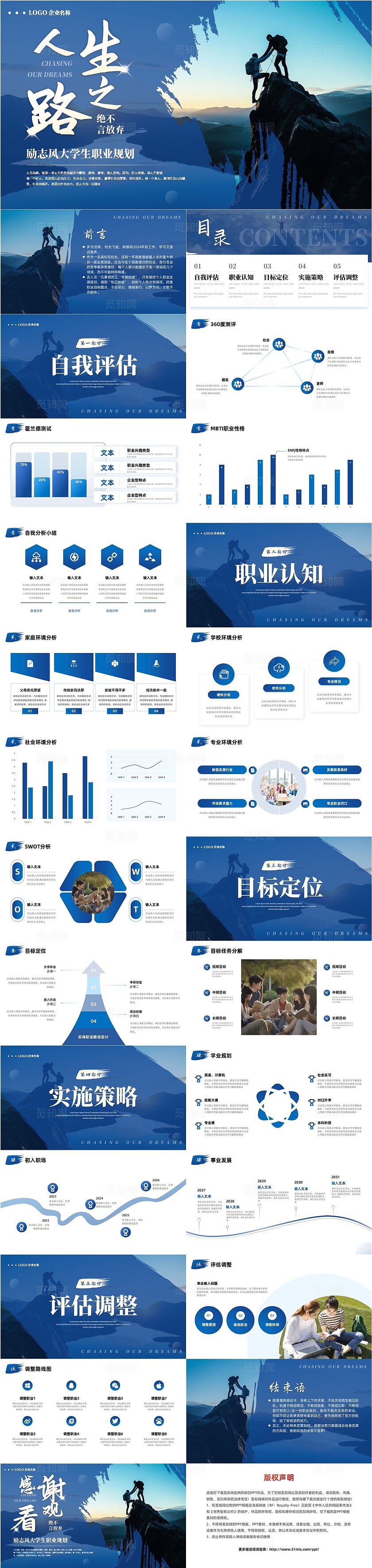 蓝色简约大学生职业规划PPT模板职业生涯规划