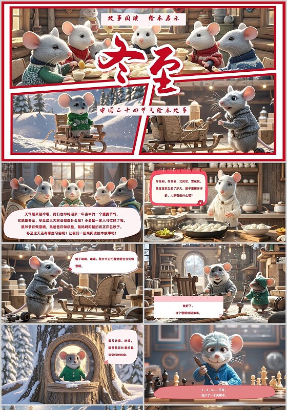 简约卡通冬至绘本故事中国二十四节气绘本故事故事阅读绘本启示