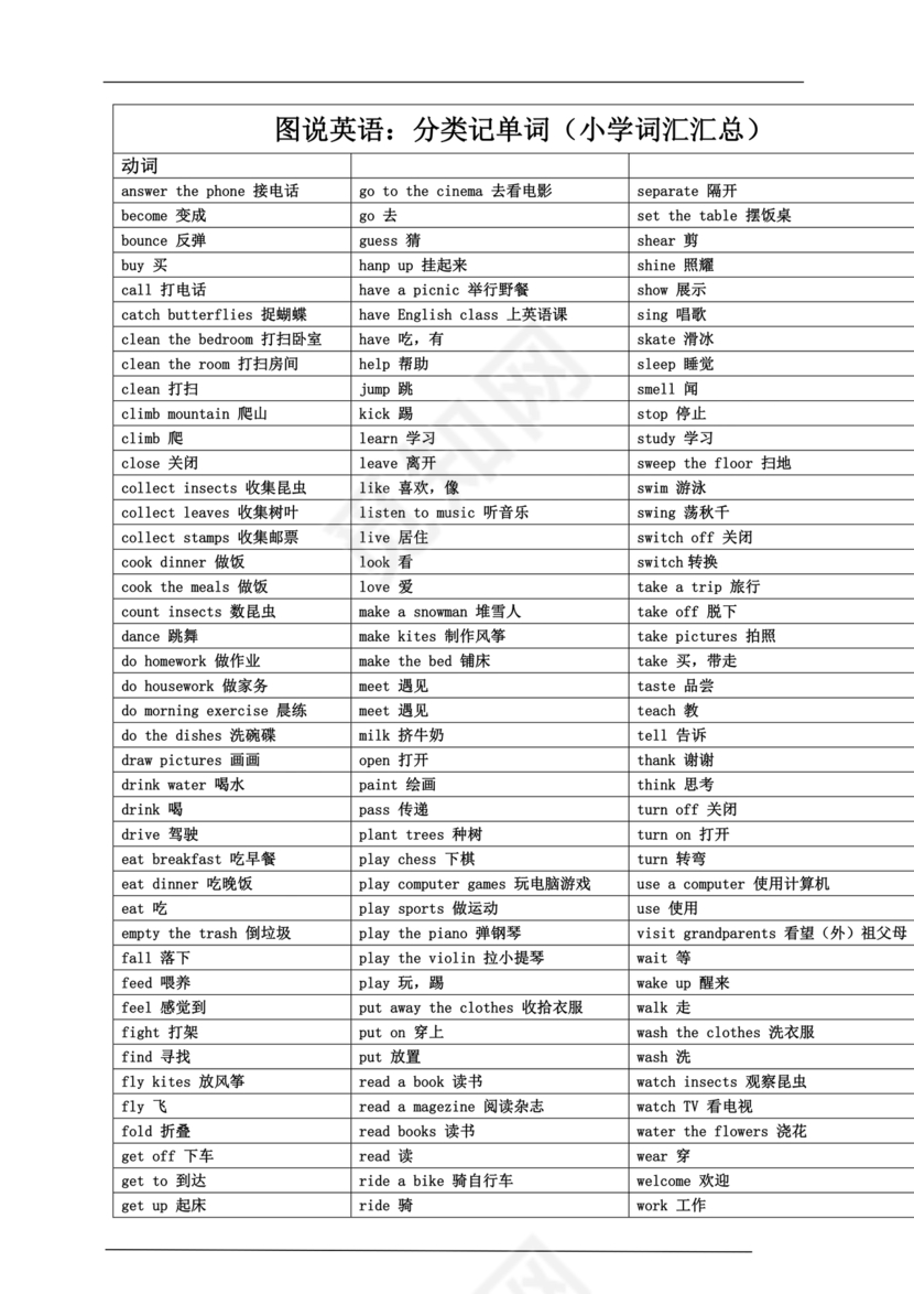 小学英语单词汇总大全