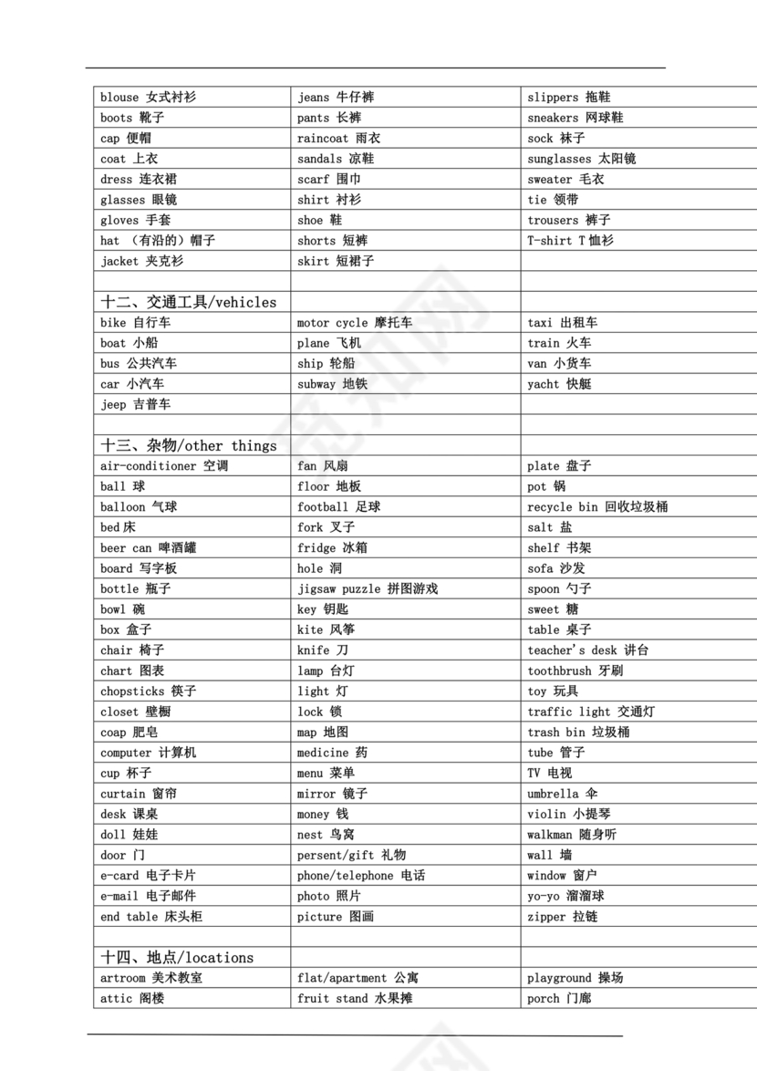 小学英语单词汇总大全