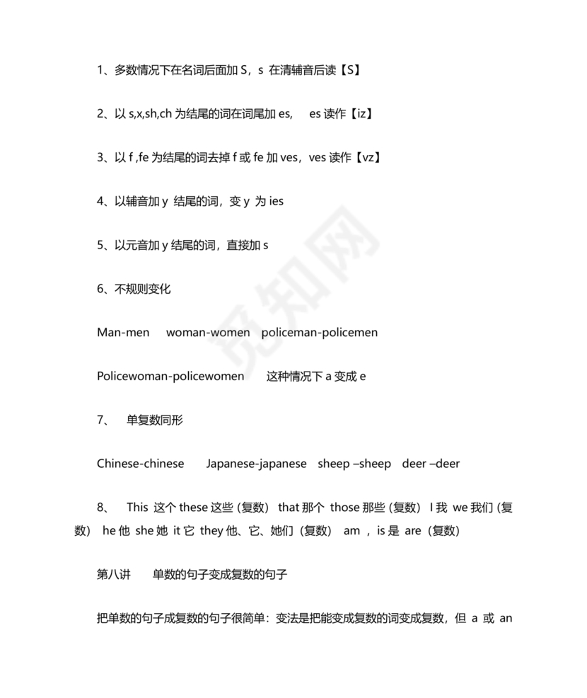 小学四年级英语语法归纳总结