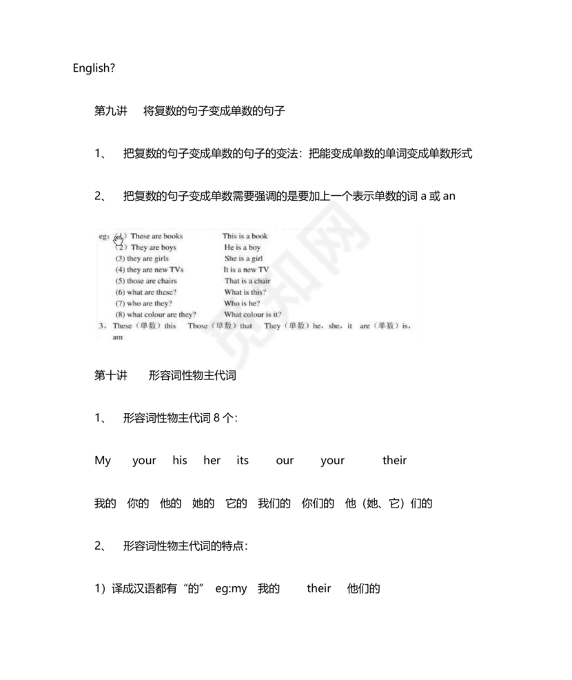 小学四年级英语语法归纳总结