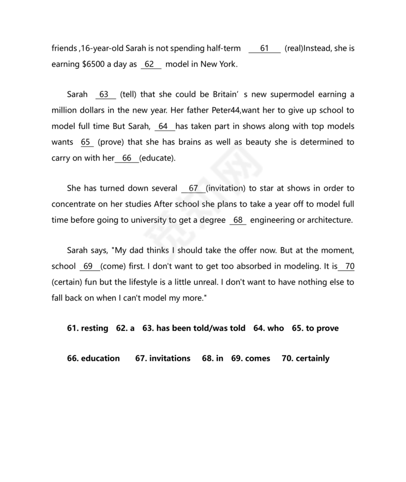 高中英语语法填空专项训练