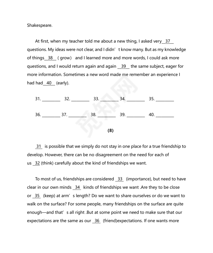 高中英语语法填空专项训练