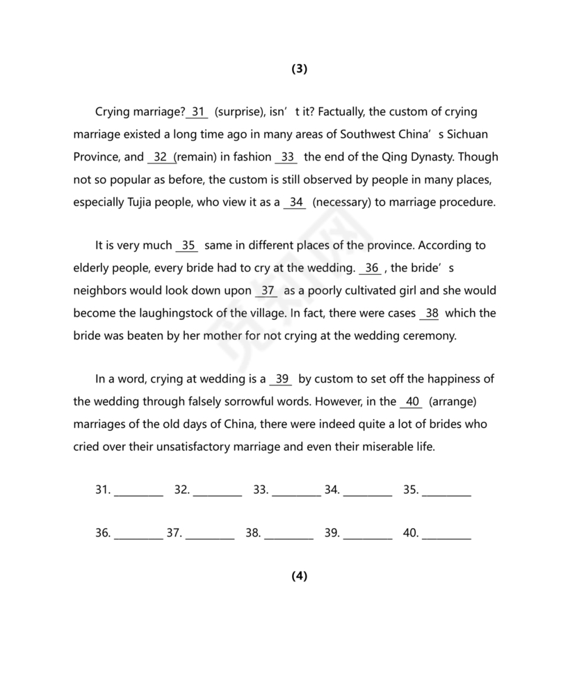 高中英语语法填空专项训练