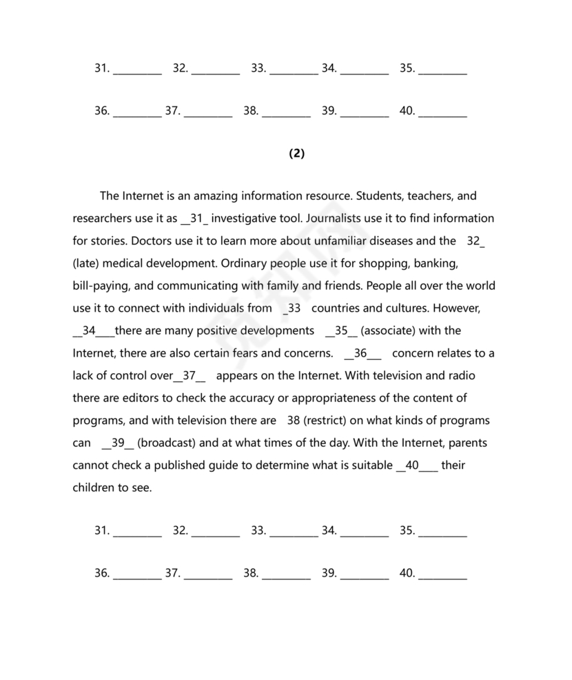 高中英语语法填空专项训练