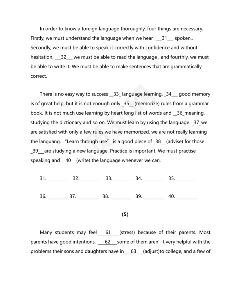 高中英语语法填空专项训练