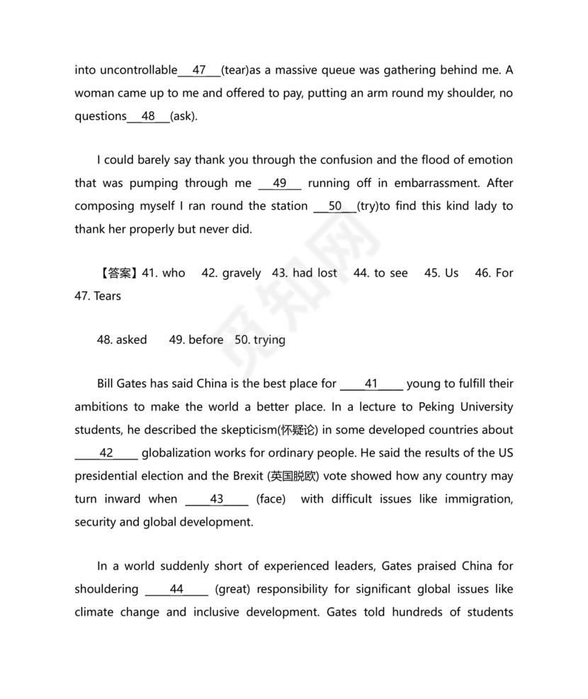 高中英语语法填空专项训练