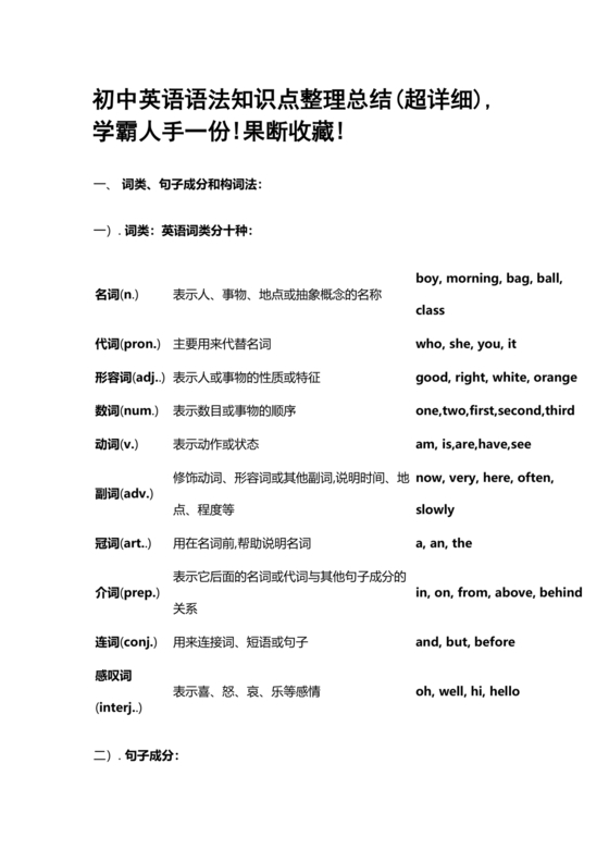 初中英语语法知识点归纳全套