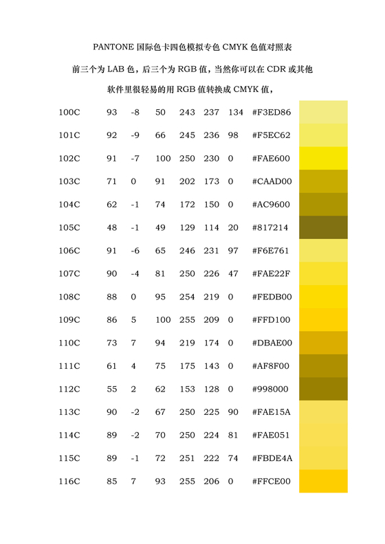 潘通色卡色号对照表电子版