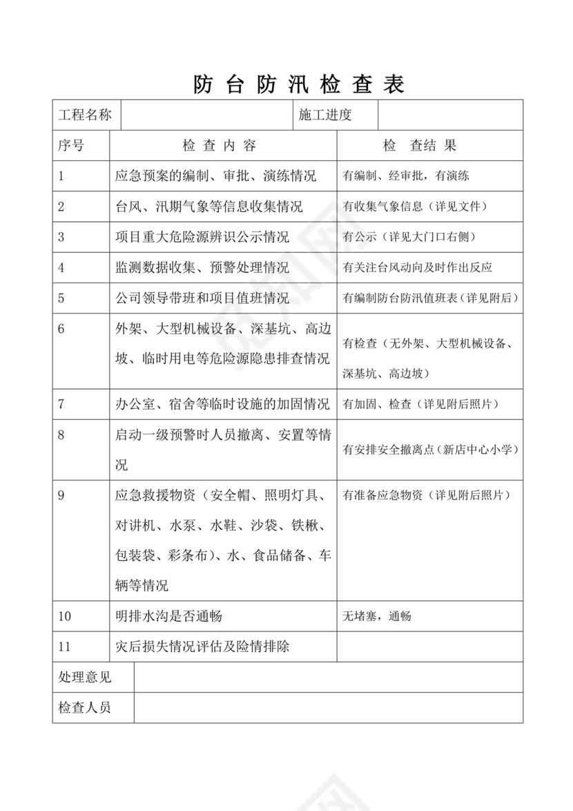 防台防汛检查表