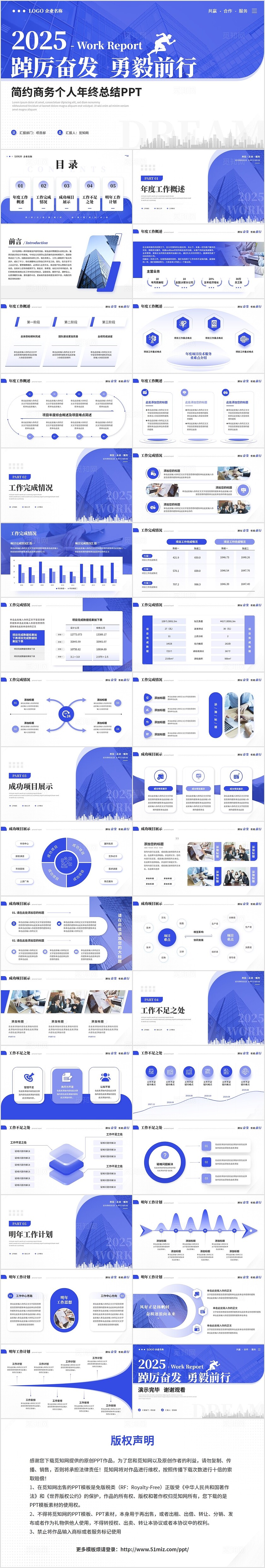 2025蓝色简约商务个人年终总结工作总结述职报告ppt模板2025年终总结