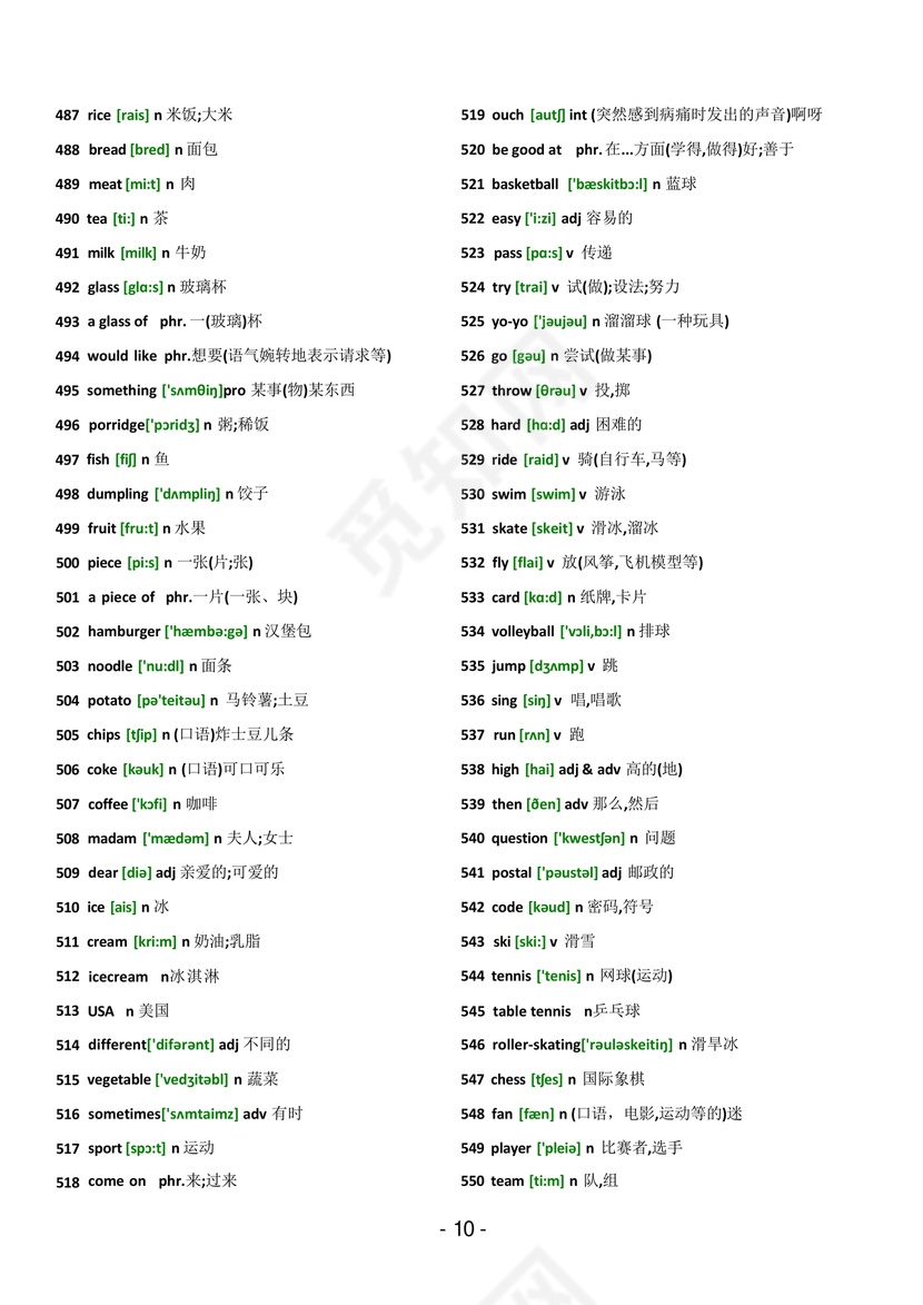 初中英语单词表3500词带音标