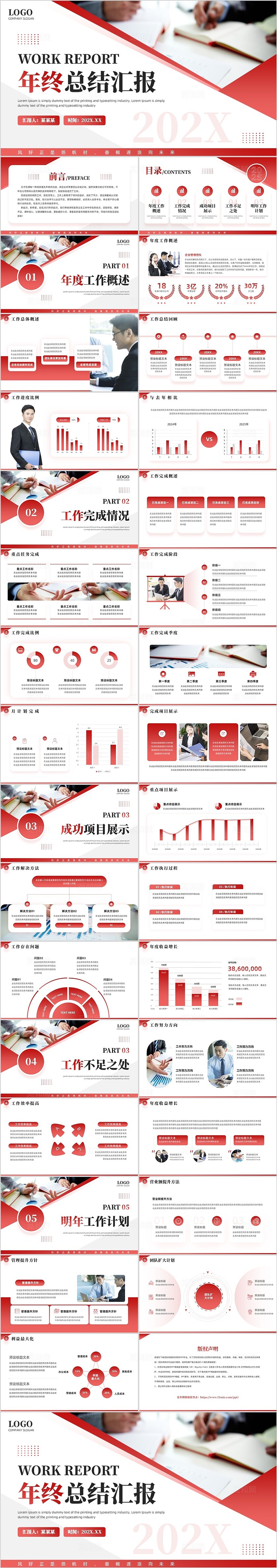 红色商务风年会总结汇报PPT模板2025年终总结