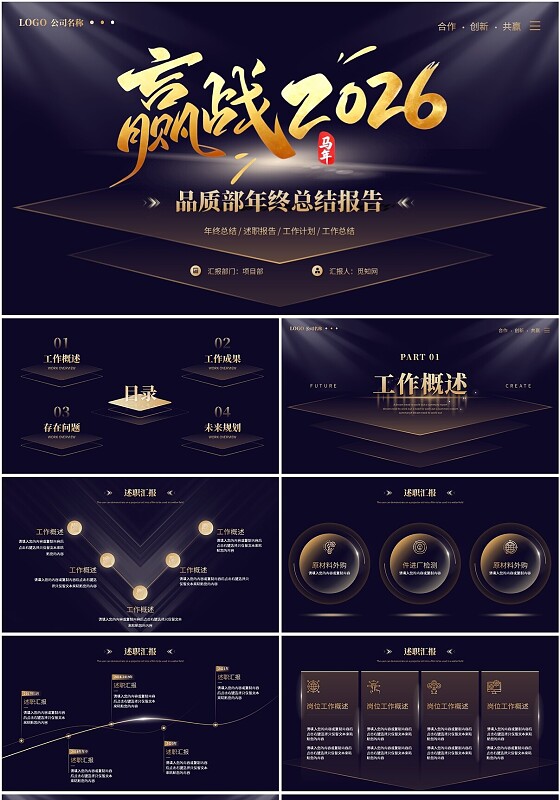 大气黑金风科技风品质部年终总结工作总结ppt模板2026年终总结部门