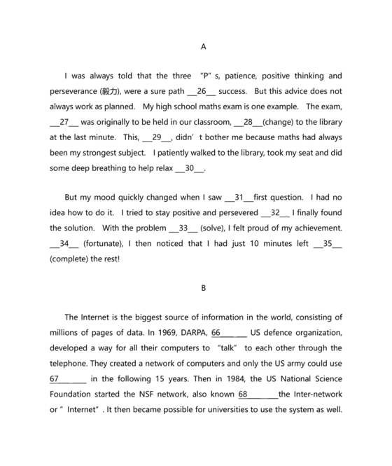 高一英语语法填空专项训练及答案