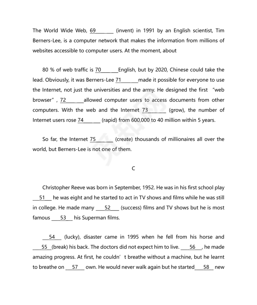 高一英语语法填空专项训练及答案