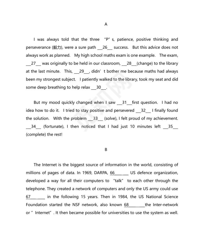 高一英语语法填空专项训练及答案