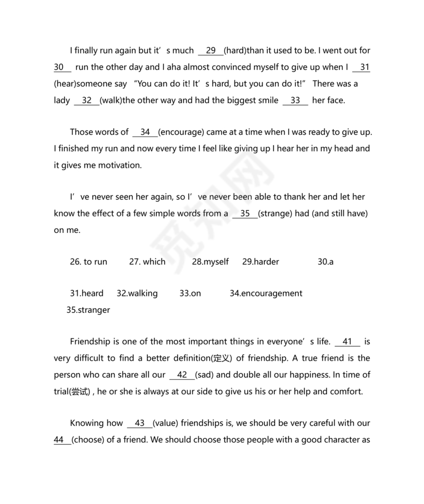 高一英语语法填空专项训练及答案