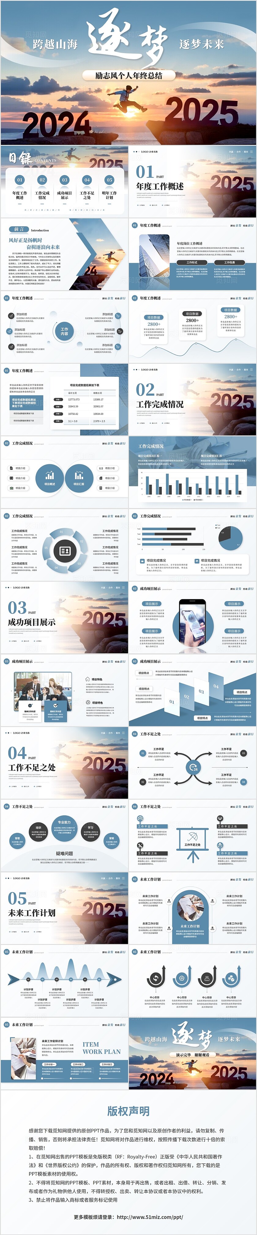 年度总结和工作计划创意励志风2025个人年终总结工作总结述职报告ppt模板