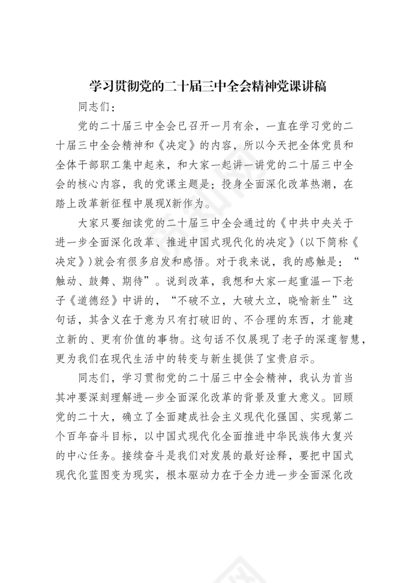 二十届三中全会讲稿