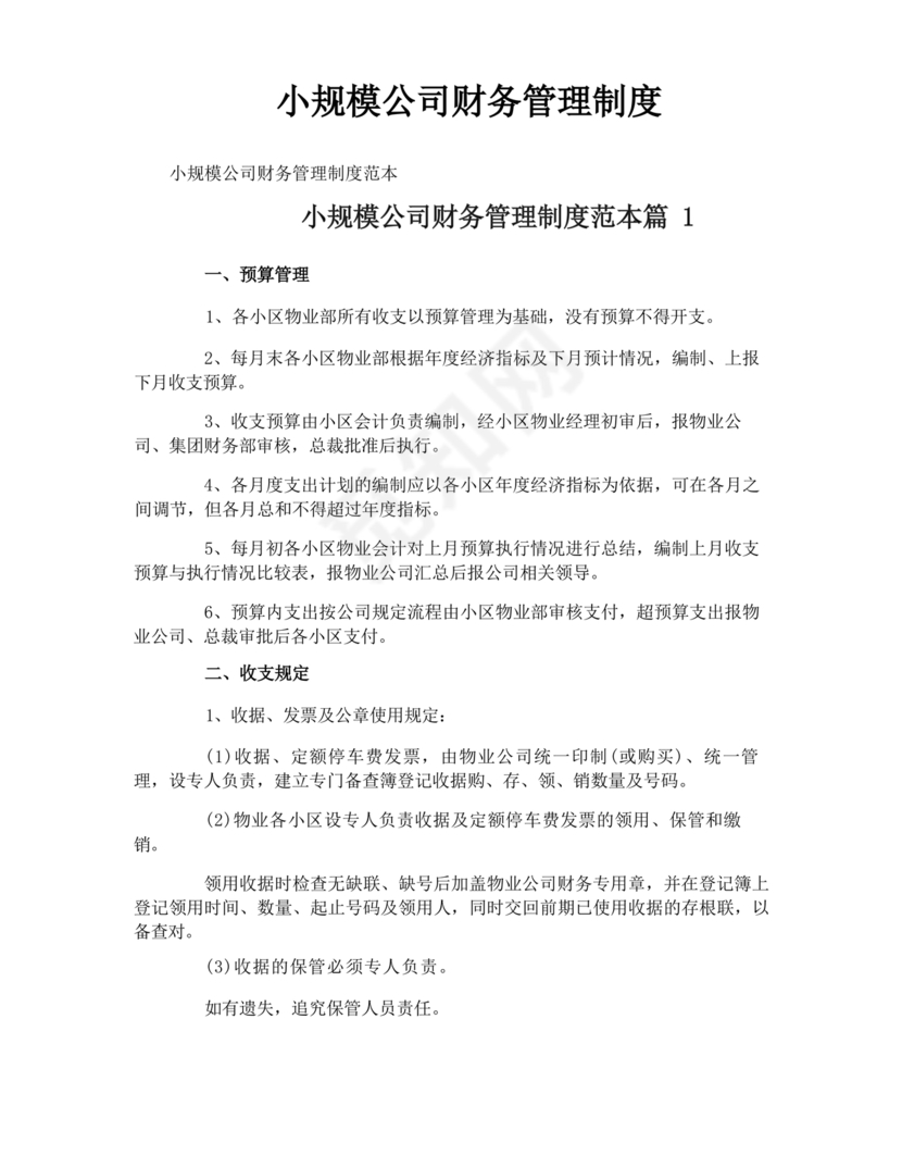 小规模财务管理制度
