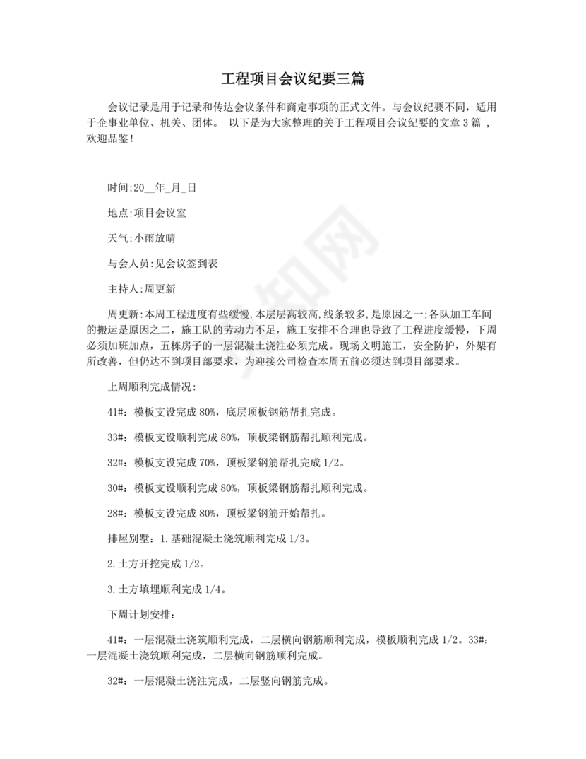 工程项目会议纪要经典范文