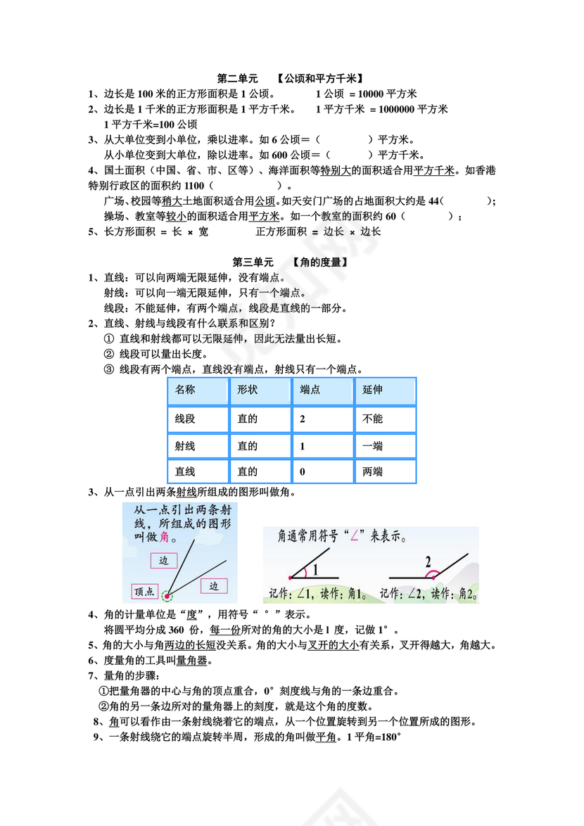 小学四年级数学第一单元知识点总结
