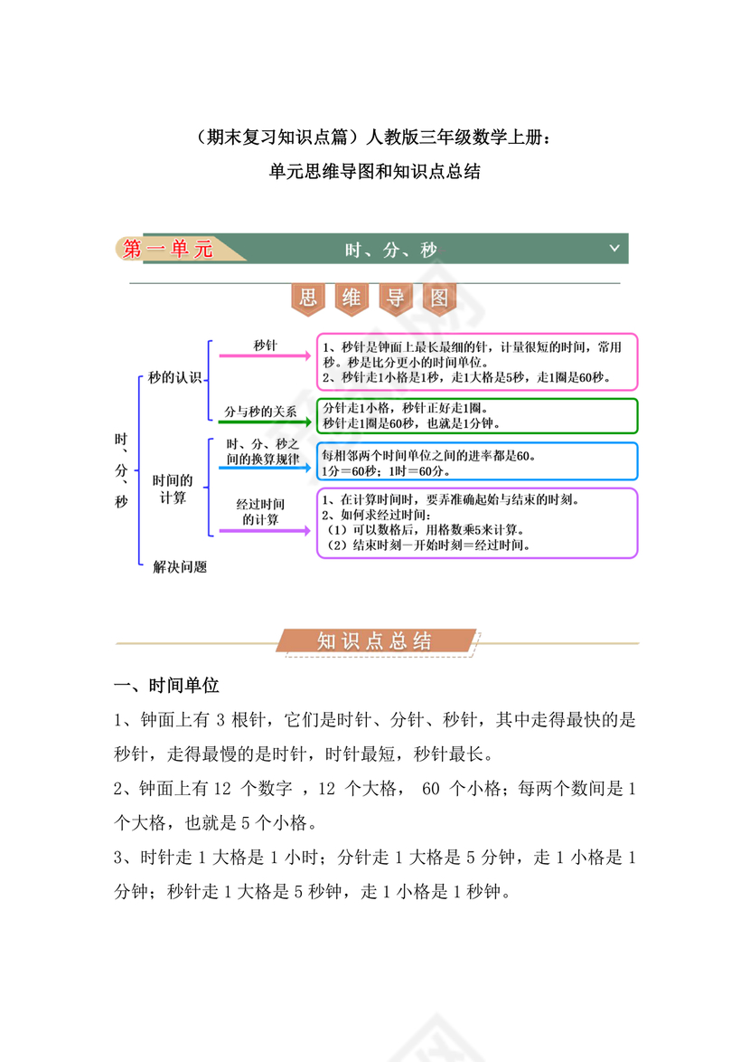 三年级数学上册知识点人教版
