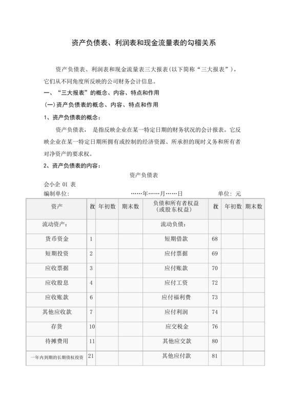 现金流量表与资产负债表和利润表关系