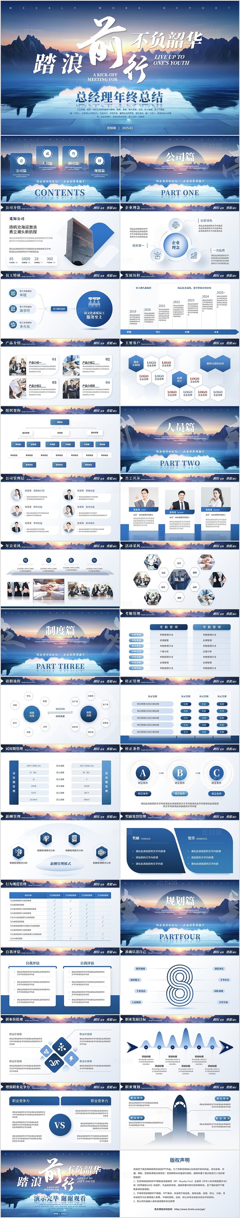 年度总结和工作计划创意励志风总经理年终总结工作总结述职报告ppt模板