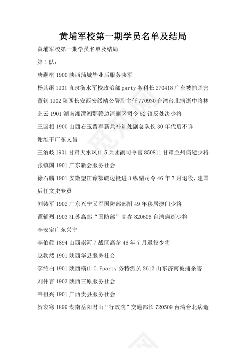 黄埔军校学员1-23期名单