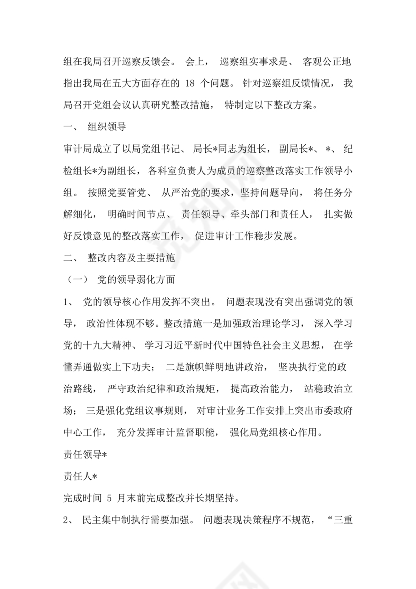 2023年巡察反馈问题整改方案和整改措施